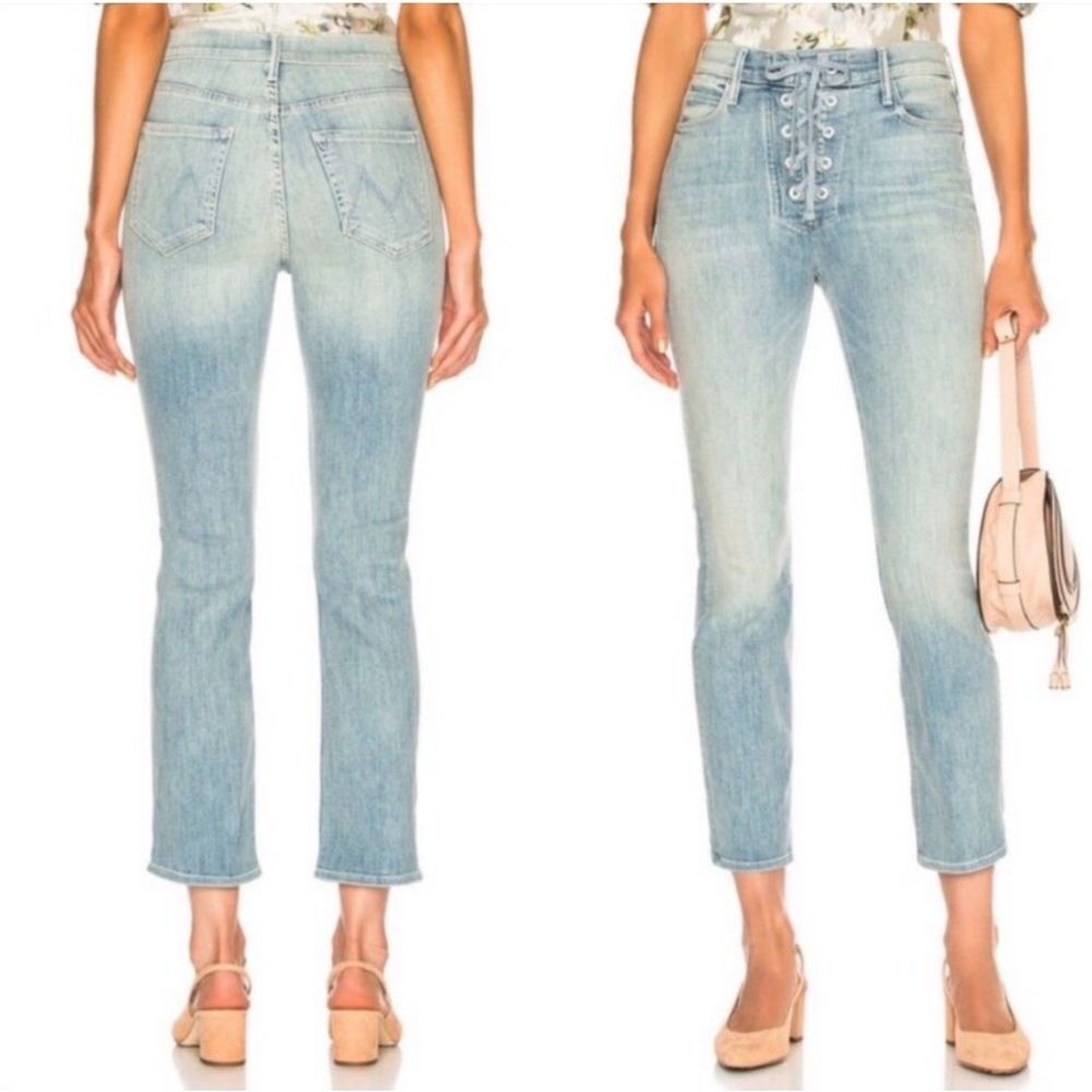 MOTHER jeans the lace up dazzler ankle jean, light wash tinge denim size 27